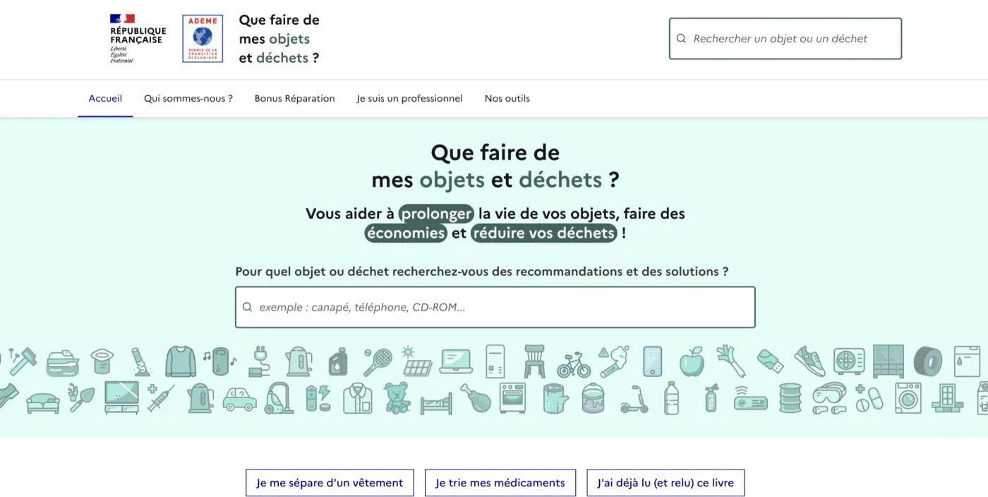 Que faire de mes objets et déchets — new homepage